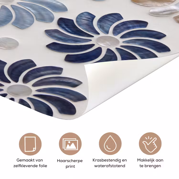 Bloemen - Parelmoer - Abstract - Patroon - Blauw deurposter klein -closeup_NL