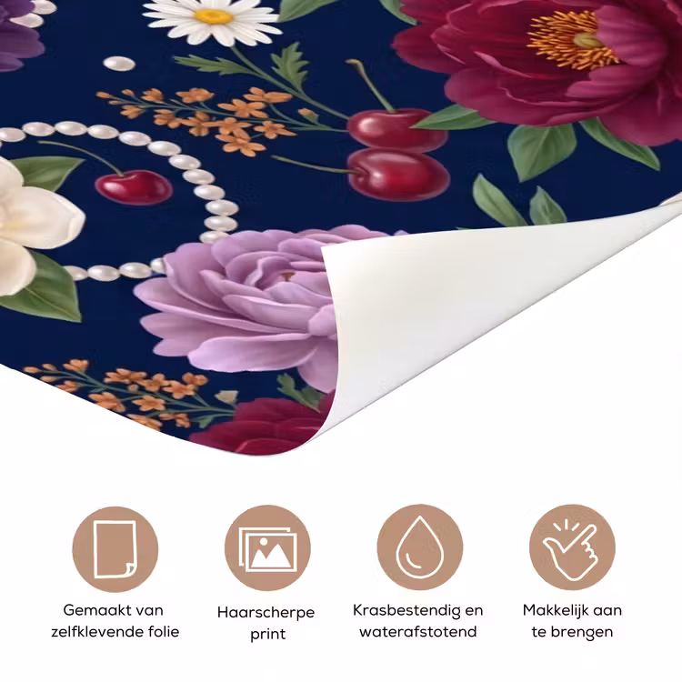 Bloemen - Parels - Decoratie - Modern - Blauw deurposter klein -closeup_NL