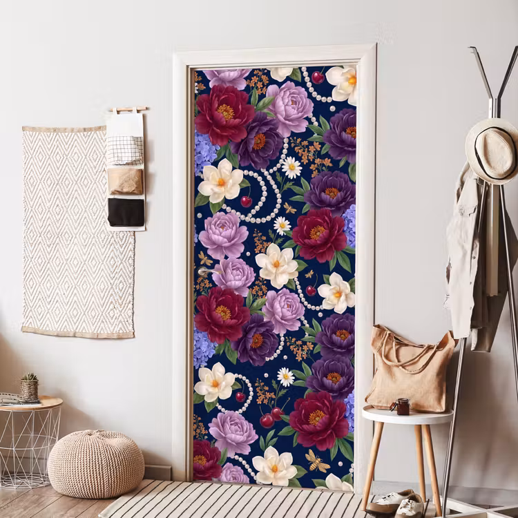 Bloemen - Parels - Decoratie - Modern - Blauw deurposter klein -sfeer6
