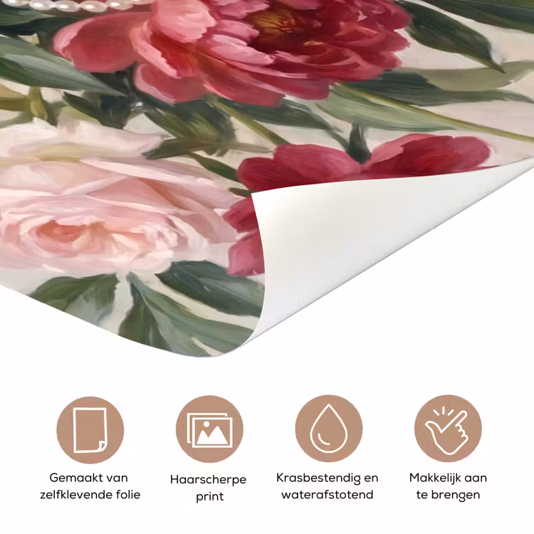 Bloemen - Parels - Romantiek - Klassiek - Roze deurposter klein -closeup_NL