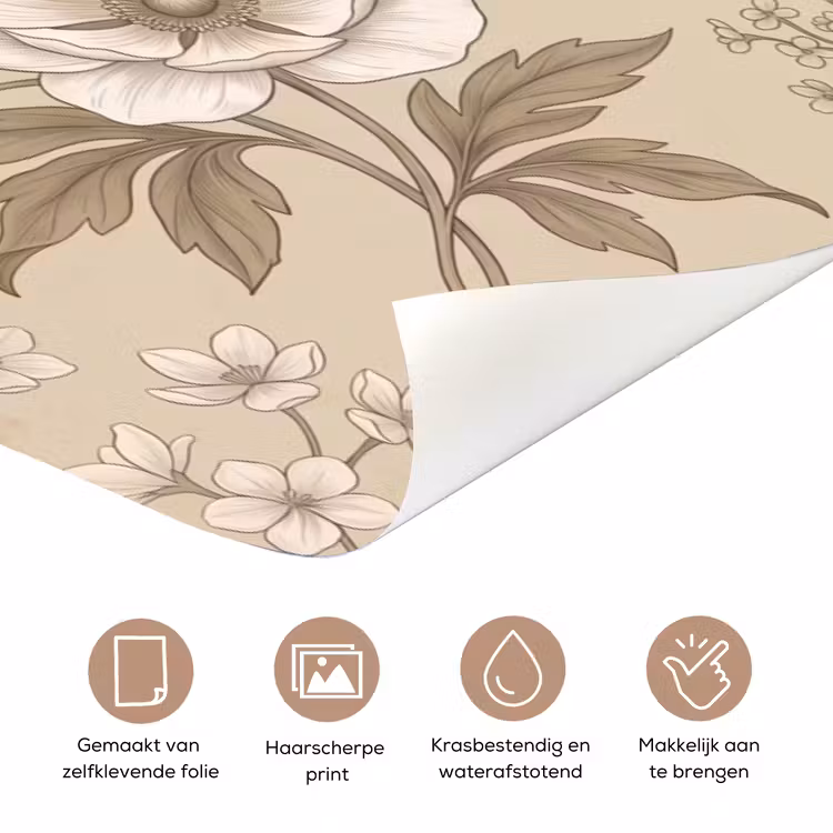 Bloemen - Patroon - Beige deurposter klein -closeup_NL