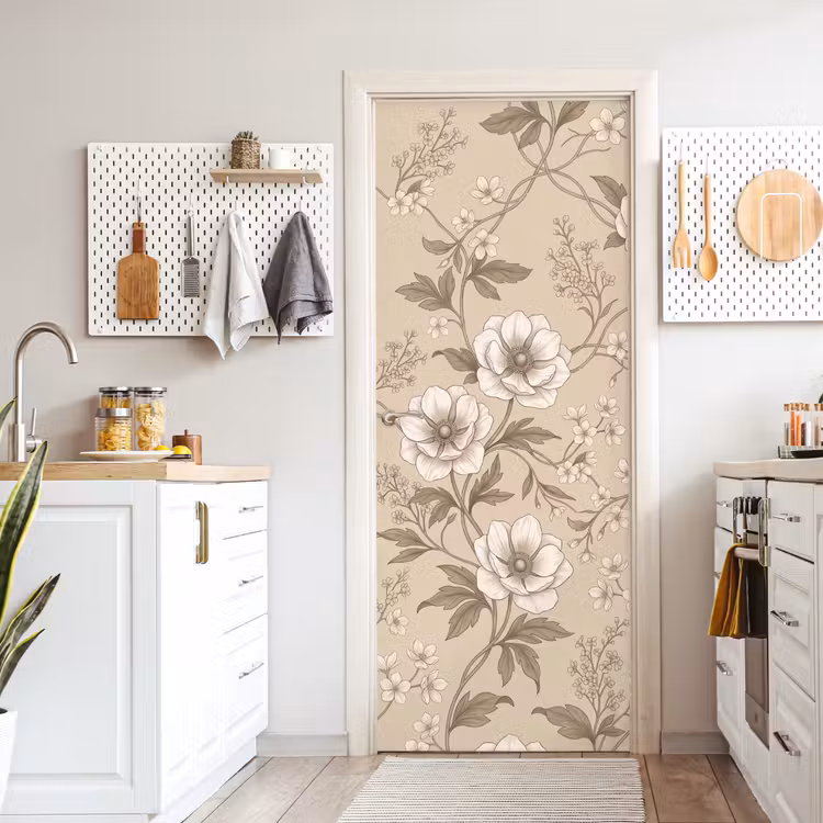Bloemen - Patroon - Beige deurposter klein -sfeer5