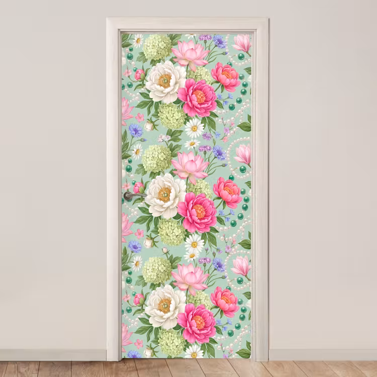 Bloemen - Patroon - Botanisch - Groen deurposter klein -3d_beige