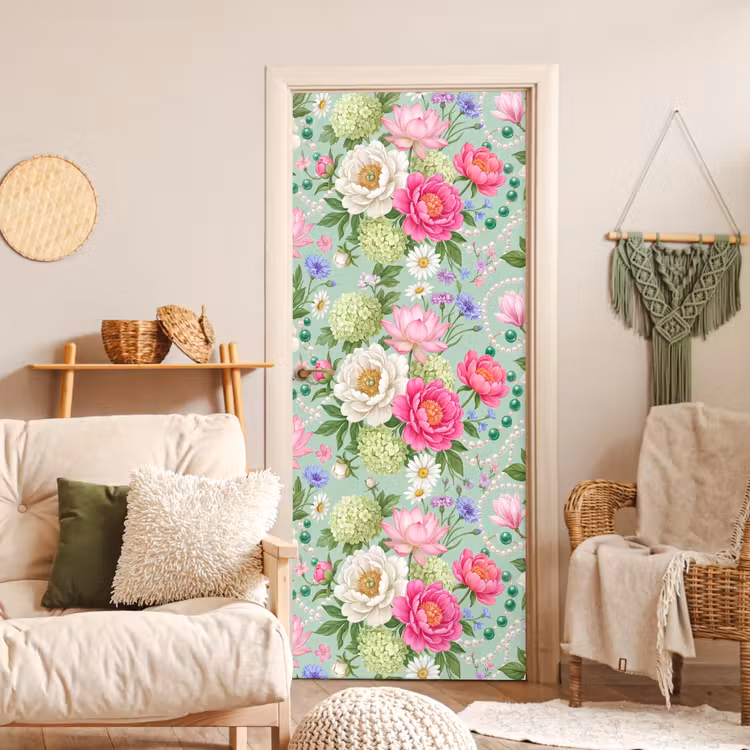 Bloemen - Patroon - Botanisch - Groen deurposter klein -sfeer2