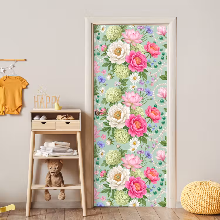 Bloemen - Patroon - Botanisch - Groen deurposter klein -sfeer4