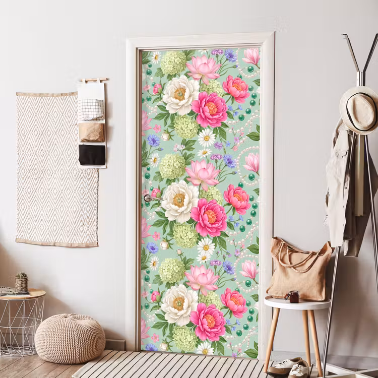 Bloemen - Patroon - Botanisch - Groen deurposter klein -sfeer6