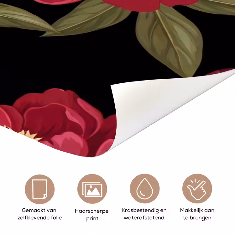 Bloemen - Patroon - Botanisch - Rood - Zwart deurposter klein -closeup_NL