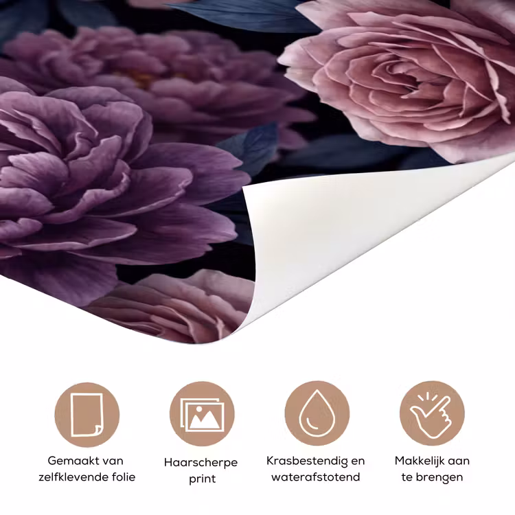 Bloemen - Patroon - Donker - Botanisch - Paars deurposter klein -closeup_NL