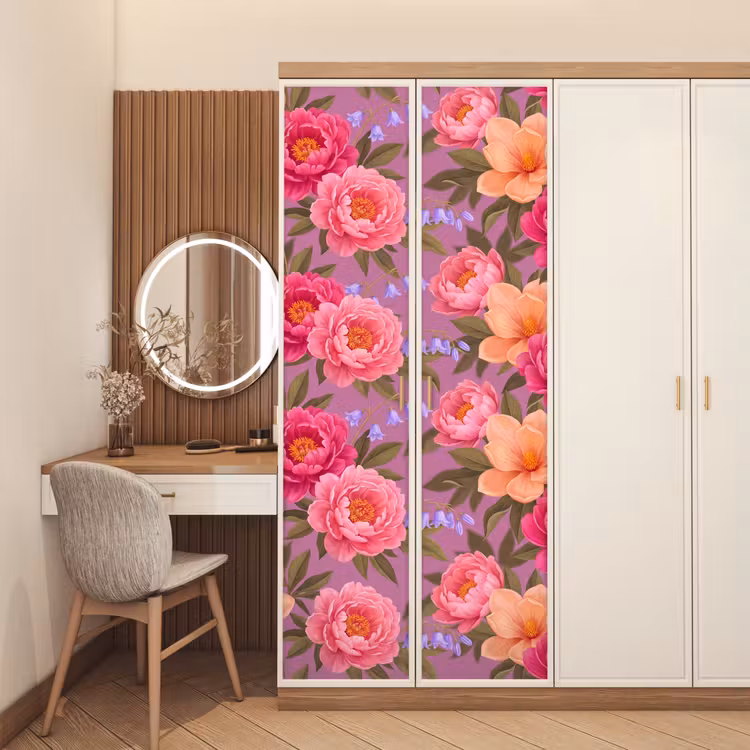 Bloemen - Patroon - Illustratie - Roze deurposter klein -sfeer3