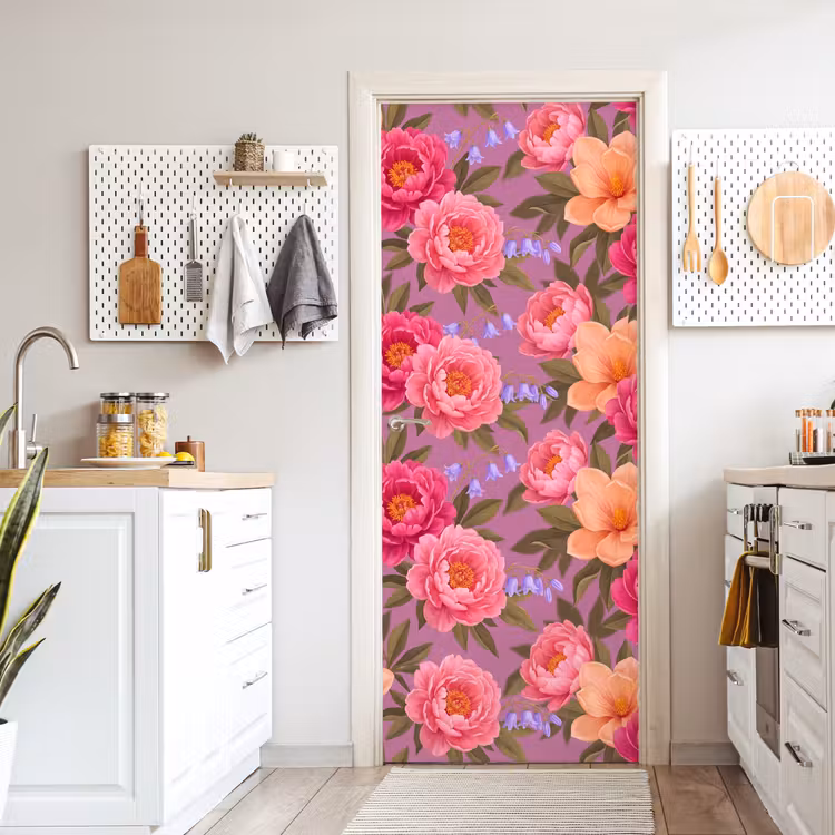 Bloemen - Patroon - Illustratie - Roze deurposter klein -sfeer5