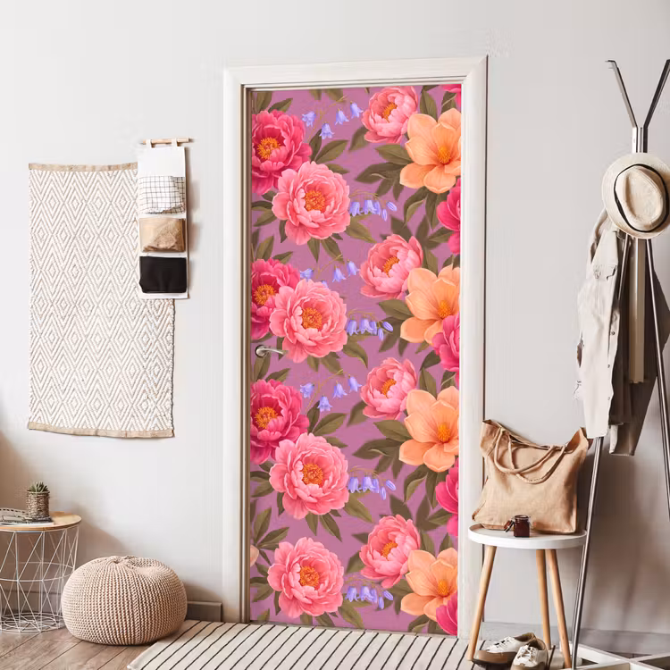 Bloemen - Patroon - Illustratie - Roze deurposter klein -sfeer6