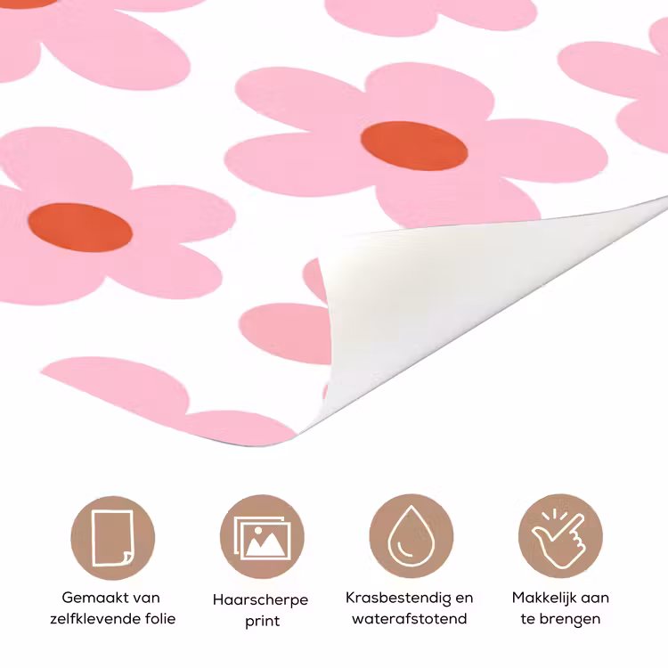 Bloemen - Patroon - Modern - Roze - Wit deurposter klein -closeup_NL