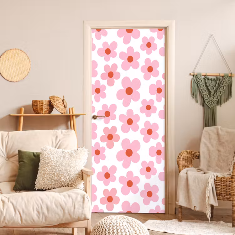 Bloemen - Patroon - Modern - Roze - Wit deurposter klein -sfeer2