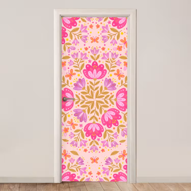 Bloemen - Patroon - Natuur - Abstract - Roze deurposter klein -3d_beige