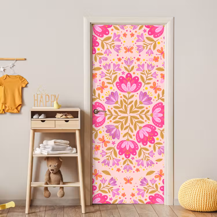 Bloemen - Patroon - Natuur - Abstract - Roze deurposter klein -sfeer4