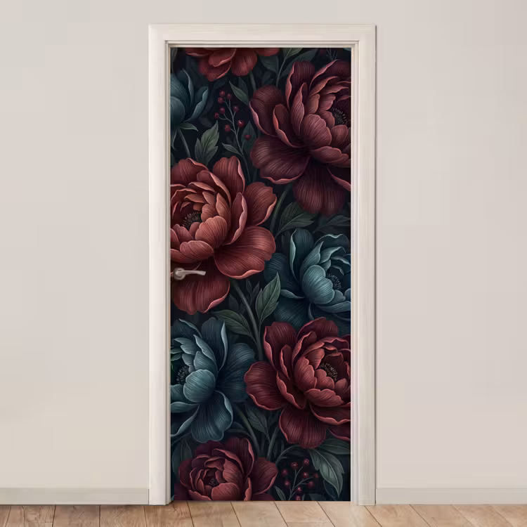 Bloemen - Patroon - Natuur - Klassiek - Donker deurposter klein -3d_beige