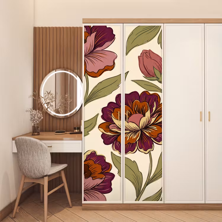 Bloemen - Patroon - Natuur - Modern - Paars deurposter klein -sfeer3