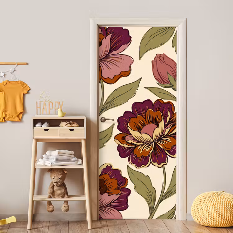 Bloemen - Patroon - Natuur - Modern - Paars deurposter klein -sfeer4