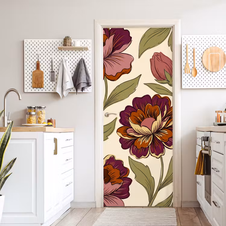 Bloemen - Patroon - Natuur - Modern - Paars deurposter klein -sfeer5