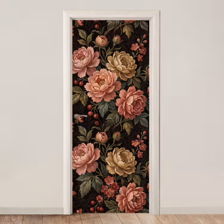 Bloemen - Patroon - Natuur - Vintage - Roze deurposter klein -3d_beige
