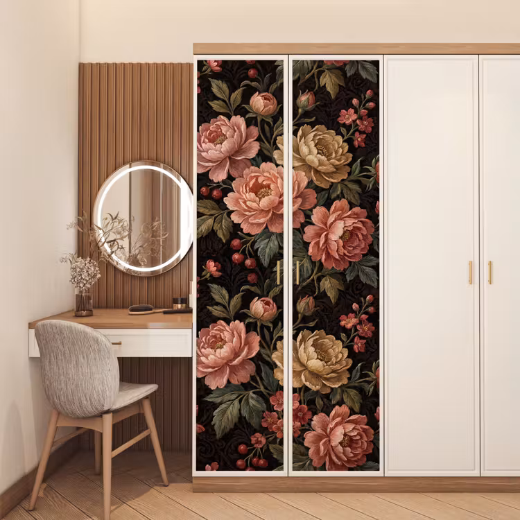 Bloemen - Patroon - Natuur - Vintage - Roze deurposter klein -sfeer3