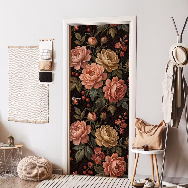 Bloemen - Patroon - Natuur - Vintage - Roze deurposter klein -sfeer6