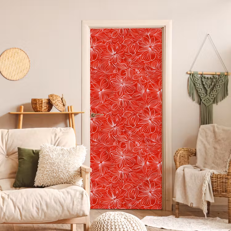 Bloemen - Patroon - Rood deurposter klein 289 -sfeer2