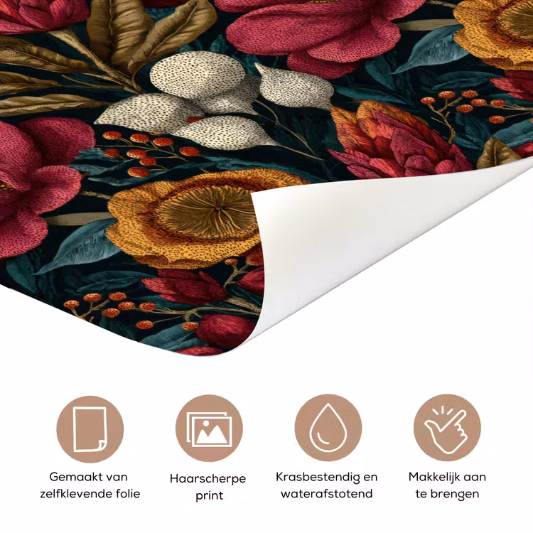 Bloemen - Patroon - Rood - Goud deurposter klein 289 -closeup_NL
