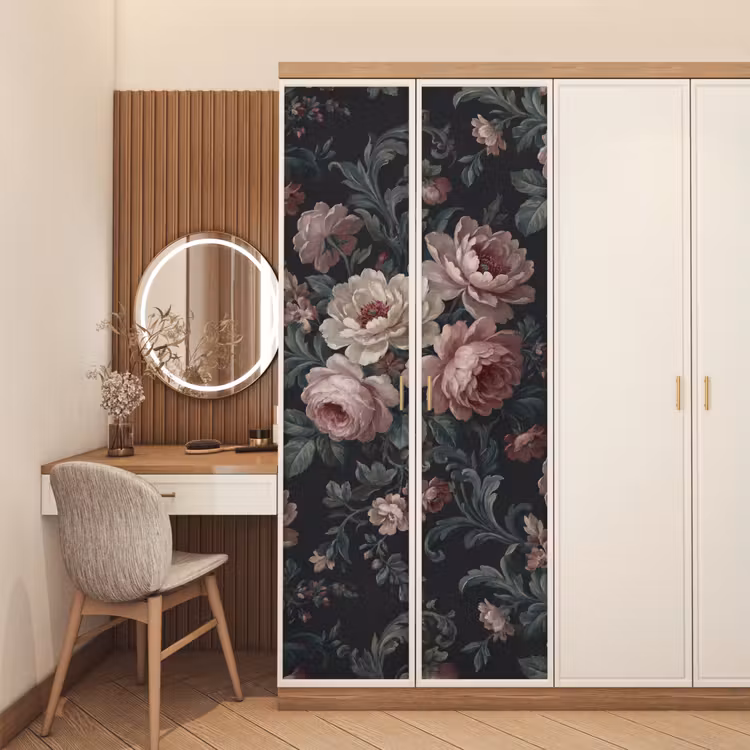 Bloemen - Patroon - Sierlijk - Roze - Donker deurposter klein -sfeer3