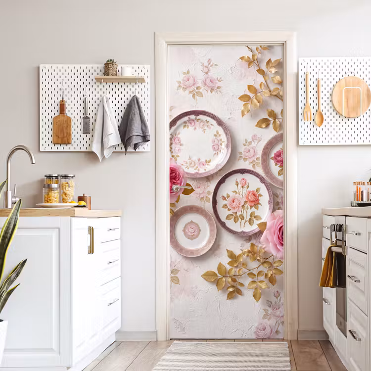 Bloemen - Patroon - Vintage - Roze - Decoratie deurposter klein -sfeer5
