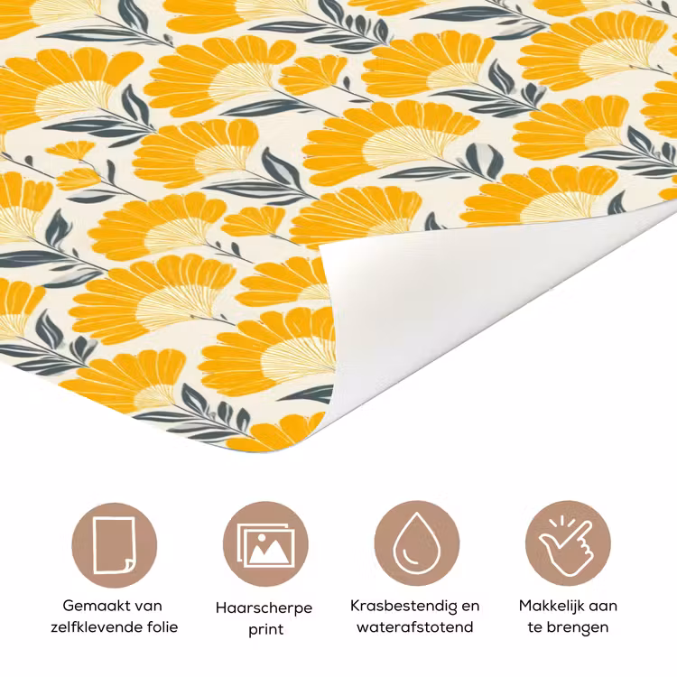 Bloemen - Retro - Botanisch - Okergeel - Grijs deurposter klein 289 -closeup_NL