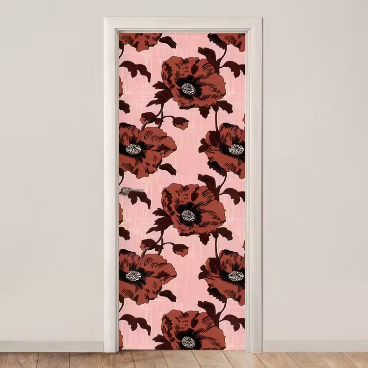 Bloemen - Retro - Rood deurposter klein 289 -3d_beige
