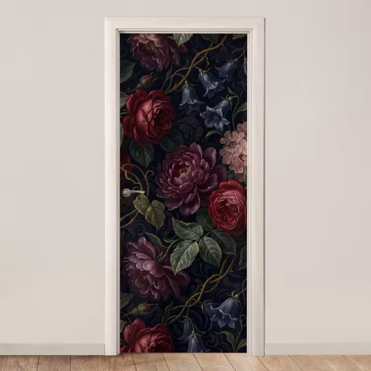 Bloemen - Rood - Klassiek - Donker - Patroon deurposter klein -3d_beige