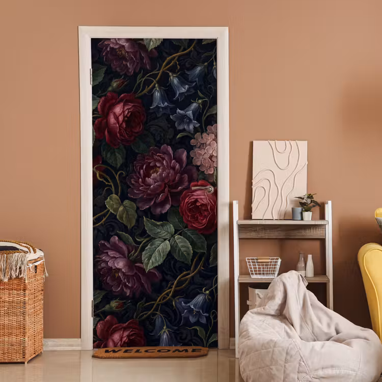 Bloemen - Rood - Klassiek - Donker - Patroon deurposter klein -sfeer1
