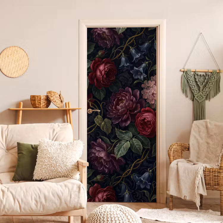 Bloemen - Rood - Klassiek - Donker - Patroon deurposter klein -sfeer2