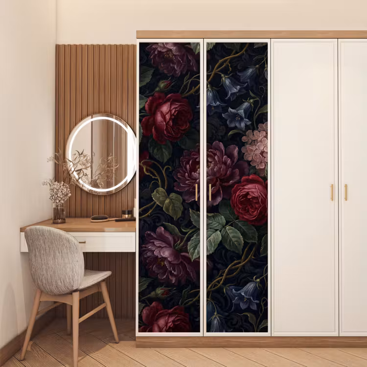 Bloemen - Rood - Klassiek - Donker - Patroon deurposter klein -sfeer3