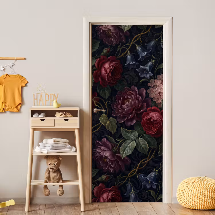 Bloemen - Rood - Klassiek - Donker - Patroon deurposter klein -sfeer4