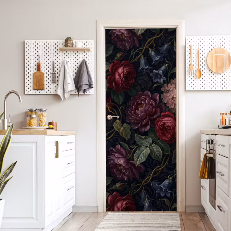 Bloemen - Rood - Klassiek - Donker - Patroon deurposter klein -sfeer5