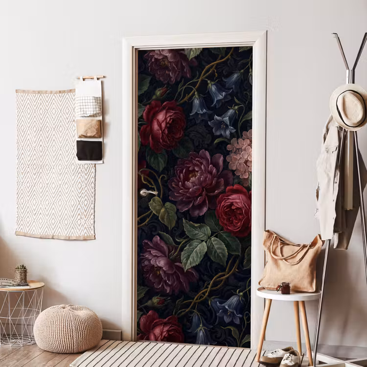 Bloemen - Rood - Klassiek - Donker - Patroon deurposter klein -sfeer6