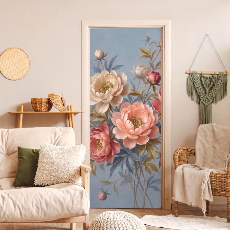 Bloemen - Roze - Beige - Modern - Natuur deurposter klein -sfeer2