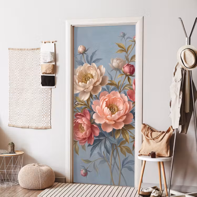 Bloemen - Roze - Beige - Modern - Natuur deurposter klein -sfeer6