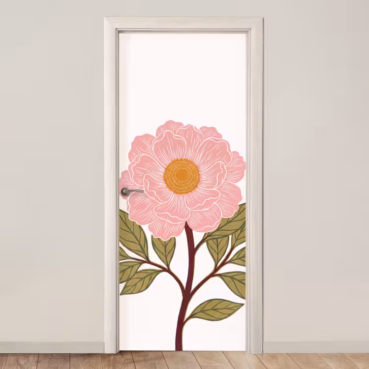Deursticker - Bloemen - Roze - Illustratie - Bloemen - Roze - Illustratie deurposter klein