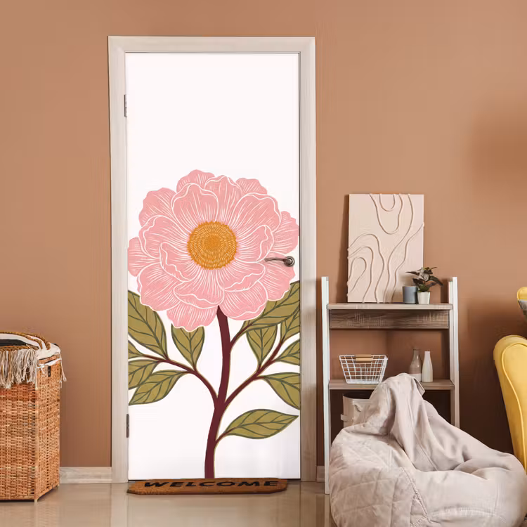 Deursticker - Bloemen - Roze - Illustratie - Bloemen - Roze - Illustratie deurposter klein