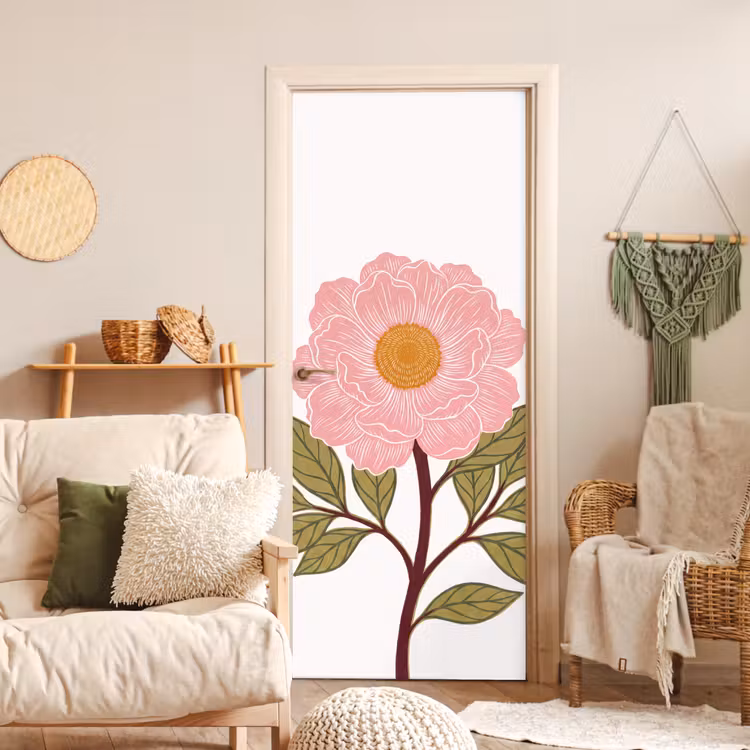 Deursticker - Bloemen - Roze - Illustratie - Bloemen - Roze - Illustratie deurposter klein