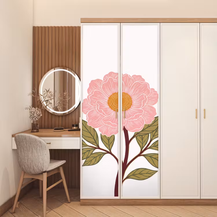 Deursticker - Bloemen - Roze - Illustratie - Bloemen - Roze - Illustratie deurposter klein