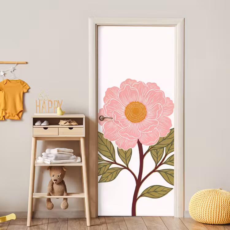 Deursticker - Bloemen - Roze - Illustratie - Bloemen - Roze - Illustratie deurposter klein