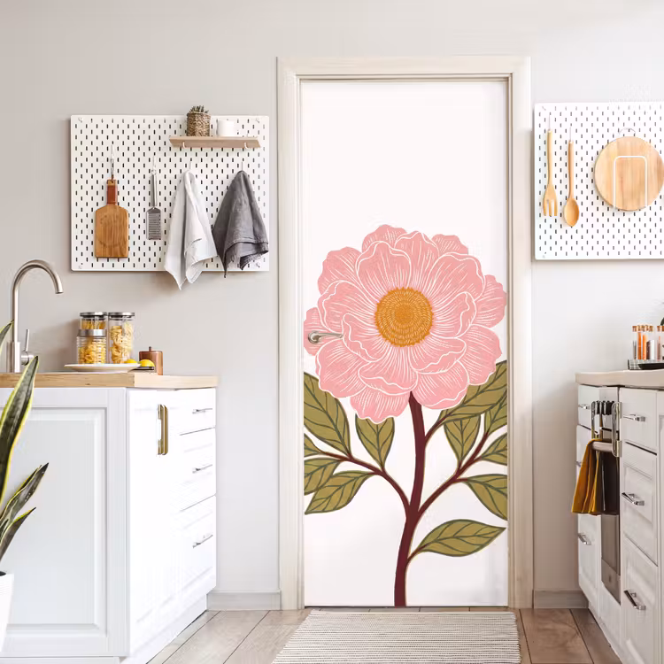 Deursticker - Bloemen - Roze - Illustratie - Bloemen - Roze - Illustratie deurposter klein