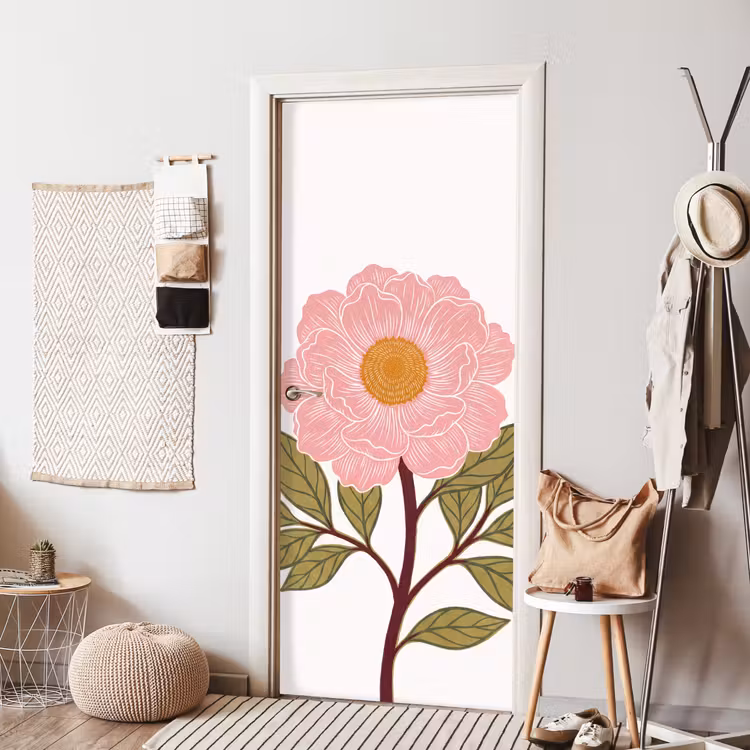 Deursticker - Bloemen - Roze - Illustratie - Bloemen - Roze - Illustratie deurposter klein