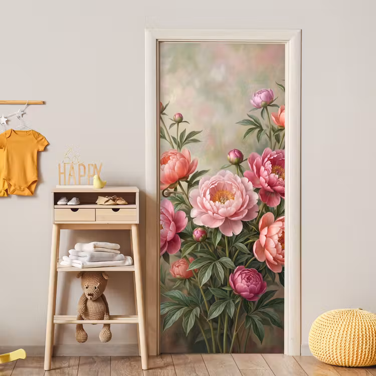 Bloemen - Roze - Klassiek - Gedetailleerd - Natuur deurposter klein -sfeer4