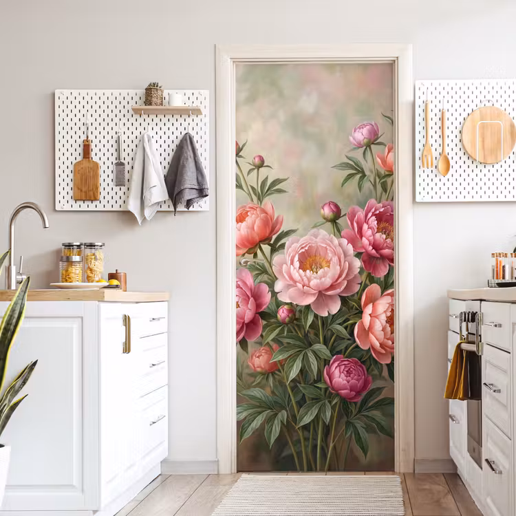 Bloemen - Roze - Klassiek - Gedetailleerd - Natuur deurposter klein -sfeer5